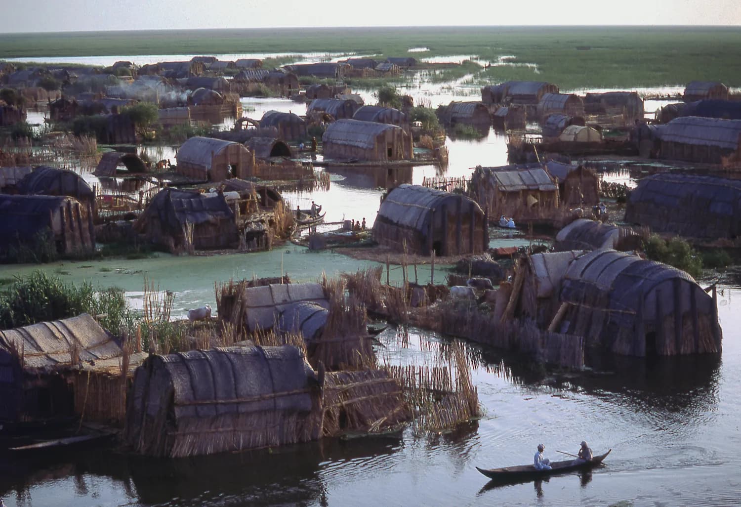 Iraqi Marshlands landscape with traditional reed houses